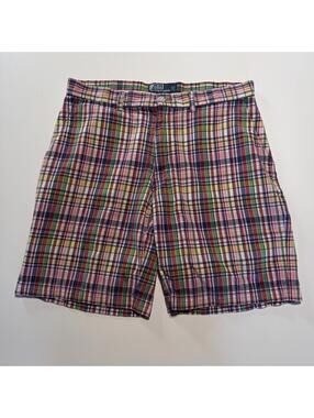polo ralph lauren cotton madras plaid oxford shorts mens W34